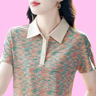 Nieuw Zomer T-shirt met Korte Mouwen voor Dames Revers Poloshirt Modieus Middelbare Leeftijd Casual Sport Top 4XL
