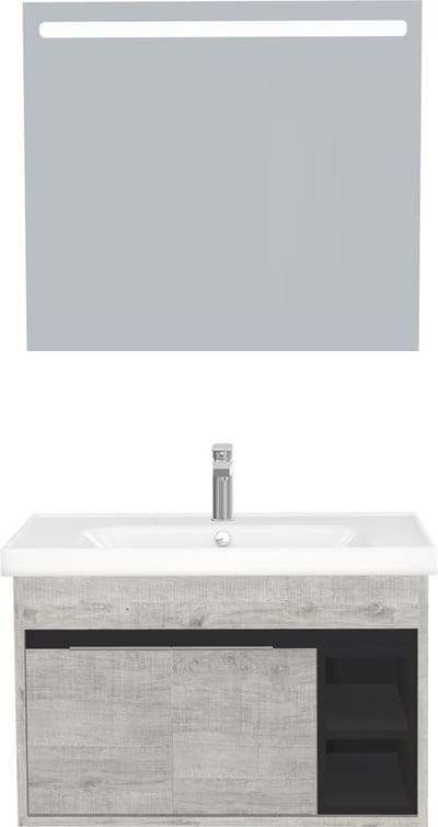 Koblenz Badkamermeubel Set 80 cm Lissabon – Met LED Spiegel, Softclose Semi-Handgreep, 2 Deuren, Keramische Wastafel
