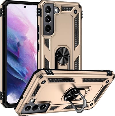 Ring Armor hoesje Geschikt voor Samsung Galaxy S22 - Goud - Draaibare standaard - Magneet - ZT Accessoires