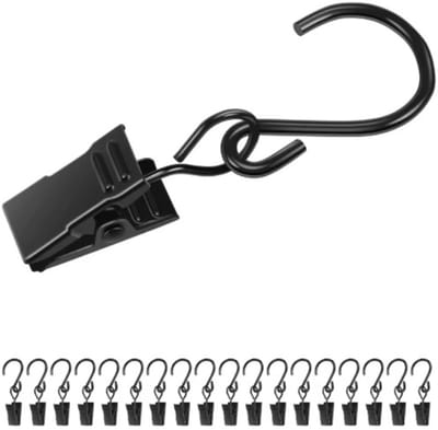 Haakjes met Klem - Gordijnclips - Kaartenclips - Curtain Clips - 20 Stuks - 35MM Hoog - Zwart