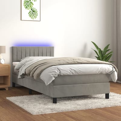 vidaXL - Boxspring - met - matras - en - LED - fluweel - lichtgrijs - 90x200 - cm