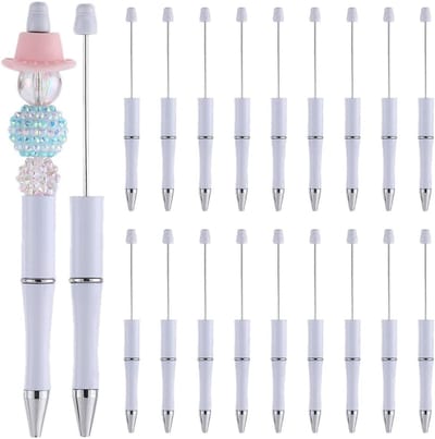 20 Stuks Witte Balpen met Plastic Kralen - Creatieve Inklapbare Pen voor DIY Decoraties, School en Kantoor Benodigdheden