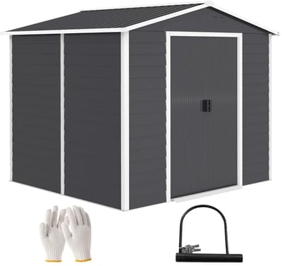 Tuinschuur - 240 x 206 x 198 cm - Tuinhuisje met Afsluitbare Deur - Gegalvaniseerd Staal - Weerbestendig - Gereedschapsschuur - Opslagruimte Tuin - Tuingereedschap Bewaren - Buitenschuren - Tuinhuis - Donkergrijs