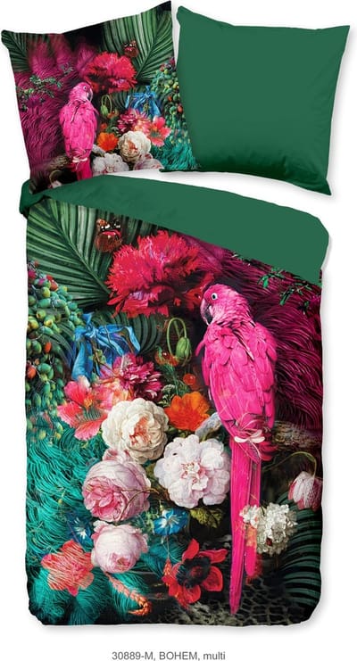 Pure Dekbedovertrek "bloemen, bladeren en een papagaai" - Multi - (240x200/220 cm) - Microfiber