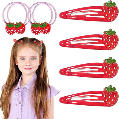 8-delige Haaraccessoires Set met Aardbeien Haarclips, Aardbeien Haarband en Elastieken voor Kinderen - Schattige Fruit Haaraccessoires voor Meisjes en Styling Tools