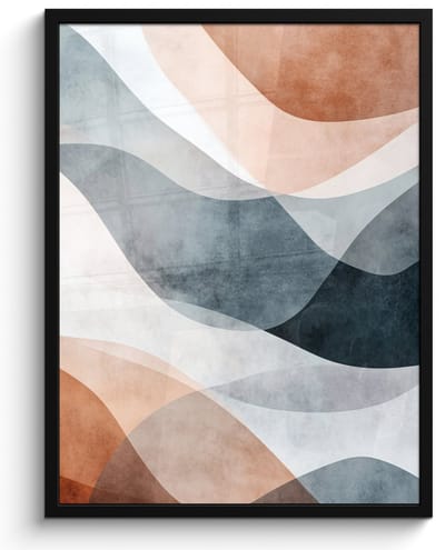 Poster in lijst - Fotolijst 50x70 cm - Posters - Abstract - Golven - Blauw - Posterlijst zwart - Decoratie - Wanddecoratie woonkamer - Muurdecoratie slaapkamer