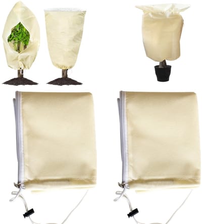 2 stuks Plantenhoezen - Vorstbeschermingshoezen - Insectenbeschermer voor potplanten - Niet geweven beschermhoes - Winddichte hoezen voor struiken - Voorzien van ritsen, trekkoorden - Voor potplanten, struiken, andere planten (80*60 cm - Lichtgeel)