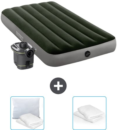 Intex Luchtbed - 1-Persoons - 99 x 191 x 25 cm - Groen - Inclusief pomp - Kussen en Kussenbeschermer