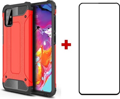 Telefoonhoesje geschikt voor Samsung Galaxy A71 silicone TPU hybride rood hoesje + full cover glas screenprotector