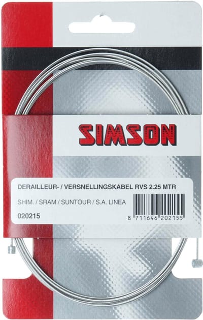 Simson RVS versnellingsbinnenkabel 2,25 m met ton- en peernippel voor derailleur en versnelling