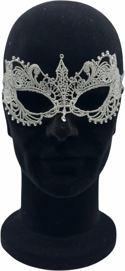 Venetiaans kanten masker voor brildragers - Zilver met strass steentjes