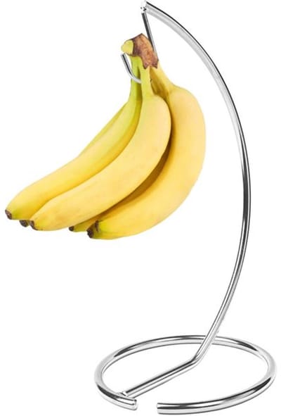 Doodadeals® Bananenhouder met Haak – Bananenstandaard – Metaal – Zilver – H 34,5 x Ø 16,5 cm