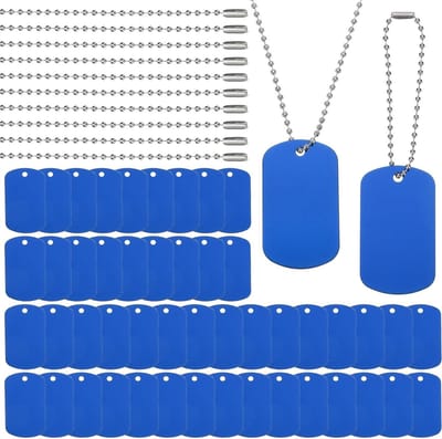 PATIKIL Blanco Tag Metalen stansetiketten, rechthoekige vorm, gegraveerde labels, aluminium huisdierlabels met parelketting, lasergravure, spatie voor doe-het-zelf handwerk, decoratie, 100 stuks