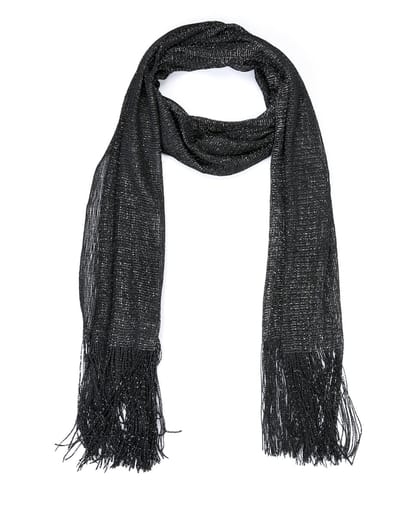 Luxe Lurex Sjaal met Lange Franjes (195x45cm) - Zwart/Zilver
