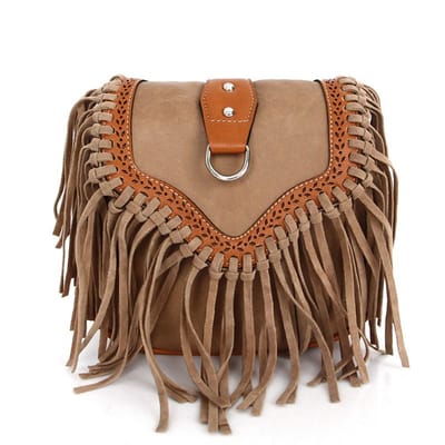 Mode PU Franje Schoudertas Retro Kwastje Crossbody Portemonnee Dames Messenger Bags beige