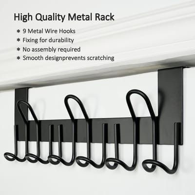 Deurhaken - voor deuren tot 1-3/4" dikte, metalen deurhanger met 9 haken, over de deurhanger voor jassen, hoeden, handdoeken, zwart