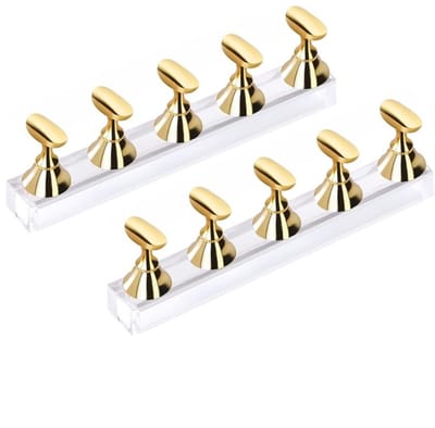 Daity 2-pack - Acryl nagel display standaard - Kristallen nagel standaard - Magnetische oefenstandaard - Nail Art Tools (goud)