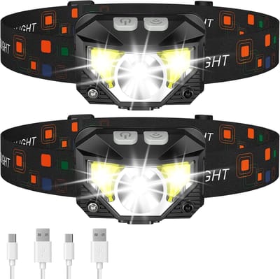 Lzwintrading Hoofdlamp Led Oplaadbaar - Hoofdlamp Rood Licht - Hoofdzaklamp - Koplamp - Hoofdlamp Met Wit/Rood Licht - Hoofdlamp Met Bewegingssensor - 8 Standen - Hoofdlamp Oplaadbaar