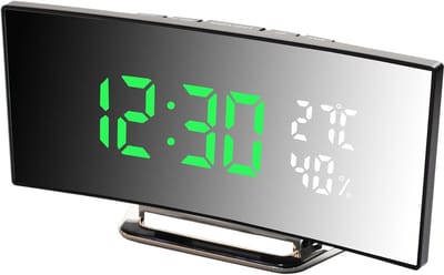 LED Digitale Wekkerradio – Groot Gebogen Scherm, 3 Helderheidsniveaus, 2 Wekkers, Snooze, Temperatuur & Vochtigheid, USB Voeding