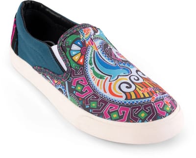 Inkkas Tuamotu dames Vegan Slip On – comfortabele slip-on sneaker met oceaanprint (Frans-Polynesië) – lichtgewicht & 100% Vegan, maat 39