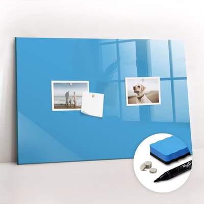 Tulup Whitebord - Kleur Blauw Magneetbord - 60 cm x 40 cm - Memo Bord - Moderne Wanddecoratie - Magnet Board - Notitiebord Werkplek - Gratis 5 Sterke Magneten + Whiteboard Marker & Wisser - Magnetic Board - Magnetisch Bord Kind