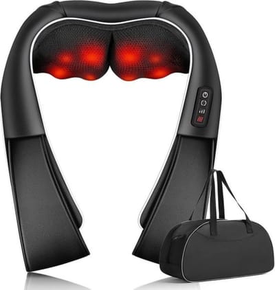 Intelectro Massage Apparaat - Knedende Massager voor een Verfrissende Massage Ervaring! - Verwarmfunctie - Overhittingsbeveiliging - Ergonomisch Ontwerp - Verschillende Snelheidsopties - met Draagtas - Zwart - Levering Sneller dan Aangegeven!
