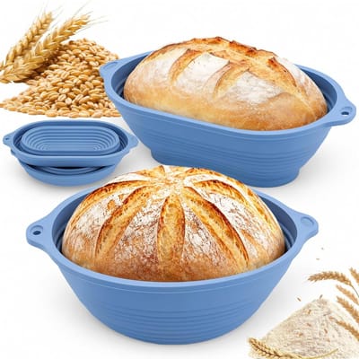 Brood Bakvormen - Rijsmandjes Set - Brood Bakken - Inklapbaar Ontwerp - 2 Maten - Blauw