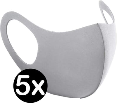 Mondkapje Wasbaar Grijs Mondmasker Wasbaar Mondkapje Wasbare Mondkapjes Niet Medisch Elastisch Universeel - 5 PACK