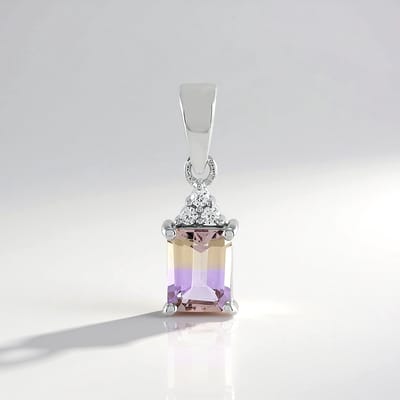 Cavill - Ametrien Hanger 925 Zilver - 1 29 ct Boliviaanse Achthoek - 0 097 ct Cambodjaanse Zirkon - Luxe Paars Barnsteen