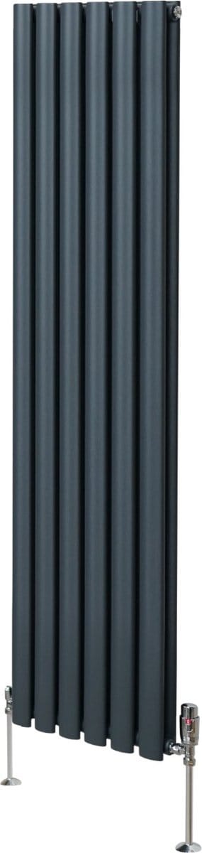 Ovale kolomradiator&trvchroomkranen - antracietgrijs - 1600x360 mm