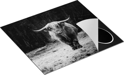 Chefcare Inductie Beschermer Schotse Hooglander bij het Bos - Zwart Wit - 60x50 cm - Afdekplaat Inductie - Kookplaat Beschermer - Inductie Mat