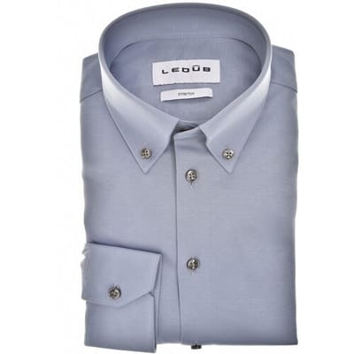 Ledûb Overhemd Cotton Jersey Stretch Uni Color Button-Down Midden Blauw / male