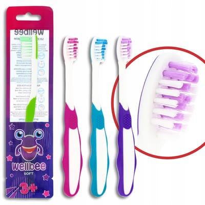 Wellbee Kindertandenborstel KIDS (3+) Zacht - Mixkleuren (1 stuk)
