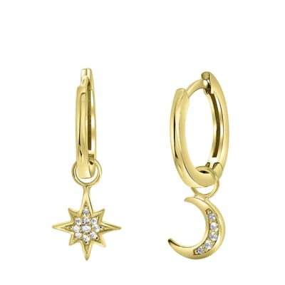 Lucardi Dames Goldplated oorringen halve maan/ ster - Oorbellen - Cadeau - Echt Zilver - Goudkleurig