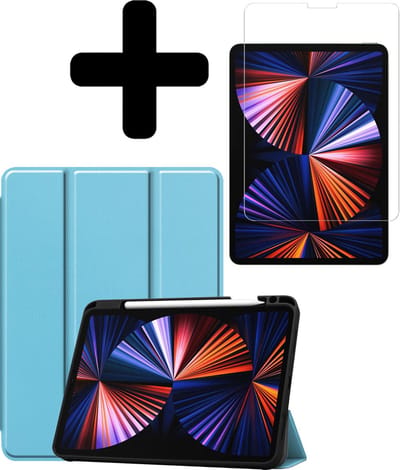 Hoes - Geschikt voor Apple iPad Pro (2021) - 11 inch - 3e generatie - Met Screenprotector - Trifold Bookcase - Hard Cover Case - Met Uitsparing Geschikt voor Apple Pencil - Hardcover Book - Tablet Hoesje - Lichtblauw