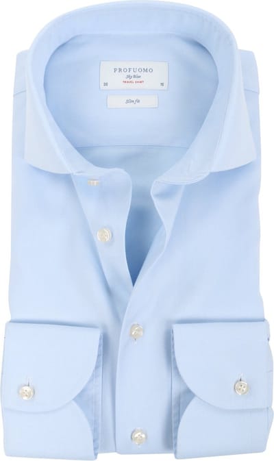 Profuomo slim fit heren overhemd - twill - blauw - Strijkvrij - Boordmaat: 38