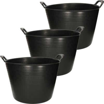 Plasticforte Flexibele kuip emmer - 3x stuks - wasmand - rond - zwart - 42 liter - Opbergmanden
