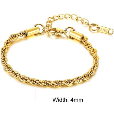 Vnox Chic Touwschakel Armbanden voor Dames Heren, 2/3/4/5mm Roestvrij Staal Flash Schakels Dames Polssieraden, Lengte Verstelbaar 16-21cm