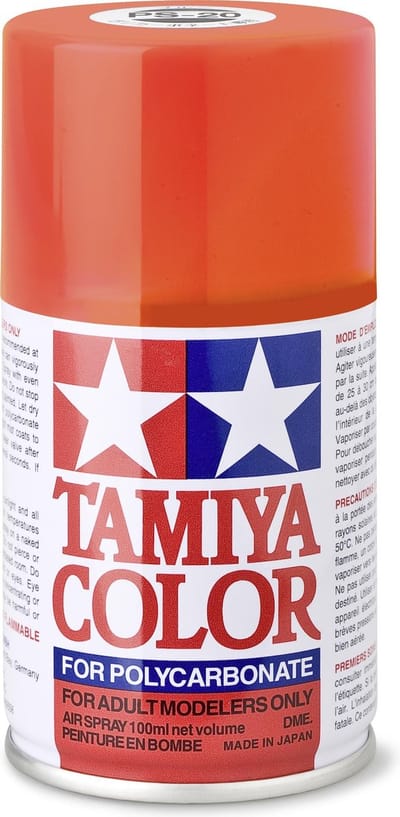 Tamiya Hobbyverf - 86020 PS-20 Fluorescerend Rood - Spray voor Polycarbonaat/Lexan RC Bodies - 100 ml Verf spuitbus - 100 ml