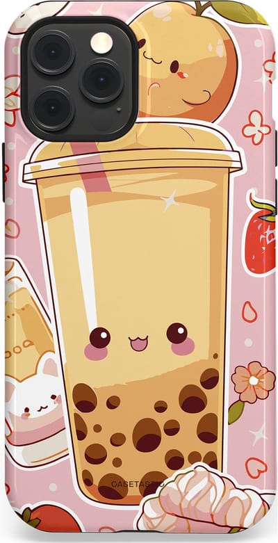 Casetastic Hoesje Geschikt voor Apple iPhone 12/12 Pro Magsafe - Stijlvolle Beschermende Duo-layer Case - Kawaii Thee Design - Bubble Tea