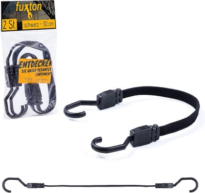 Set van 2 spanrubbers kort met haken - 100 cm zwart voor camping, auto, en motorfiets