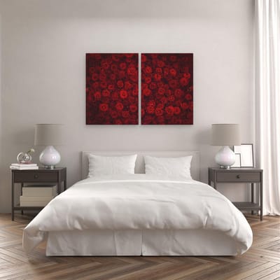 Artaza Canvas Schilderij Tweeluik Rode Rozen Achtergrond - 120x80 cm - Wanddecoratie Woonkamer - Schilderijen - Muurdecoratie