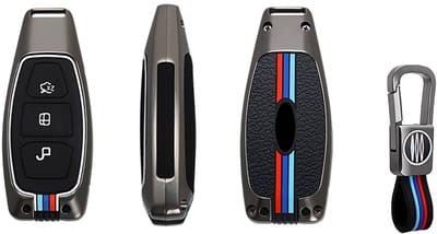 Autosleutel Hoesje geschikt voor Ford - Sleutelcover - Metalen Sleutelhoes - Accessoires - grijs