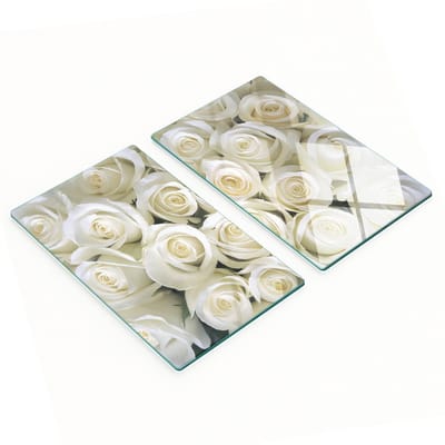 Decoratieve glazen snijplanken voor in de keuken met grafische afbeelding van witte rozen, 2x30x52 cm