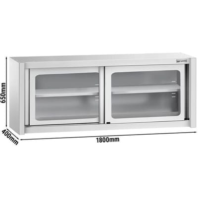GGM Gastro Edelstahl Wandhängeschrank - 1800x400mm - mit Glasschiebetür - 650mm hoch