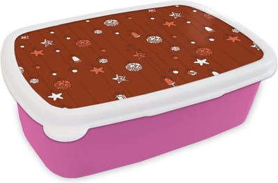 Broodtrommel Roze - Lunchbox - Brooddoos - Patronen - Sterren - Kerstballen - 18x12x6 cm - Kinderen - Meisje