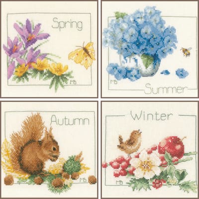 Lanarte Borduurpakket - Borduurset - Borduurpakket volwassenen - Telpakket kit - 18 x 16cm - 4 Seizoenen - Marjolein Bastin - Set van 4 - PN-0173621