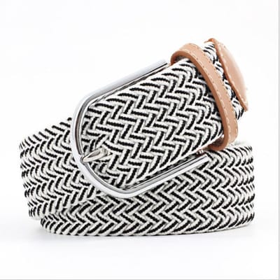 Gevlochten elastische riem, geweven stretch riem heren en dames-100 - 130 cm-Wit/zwart