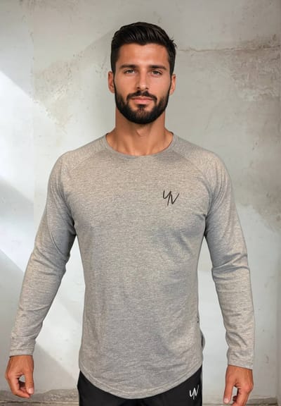 YV SPORT Longsleeve heren Santiago - Dunne long sleeve voor sport en fitness - Zacht katoen - Premium kwaliteit - Comfortabele, ruime fit - Shirt lange mouwen heren - Ademende stof - Sportkleding heren - Grijs - Maat S