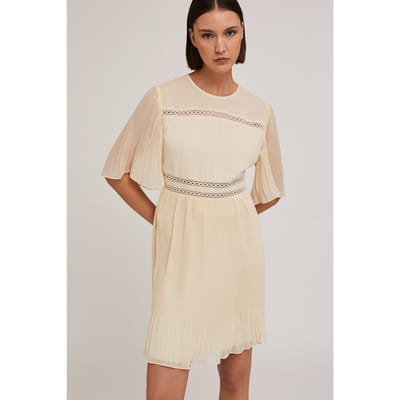 Motivi Embroidered Dress With Pleated Details White Größe: 38 | Minikleider Outlet | Damen | Weiß
